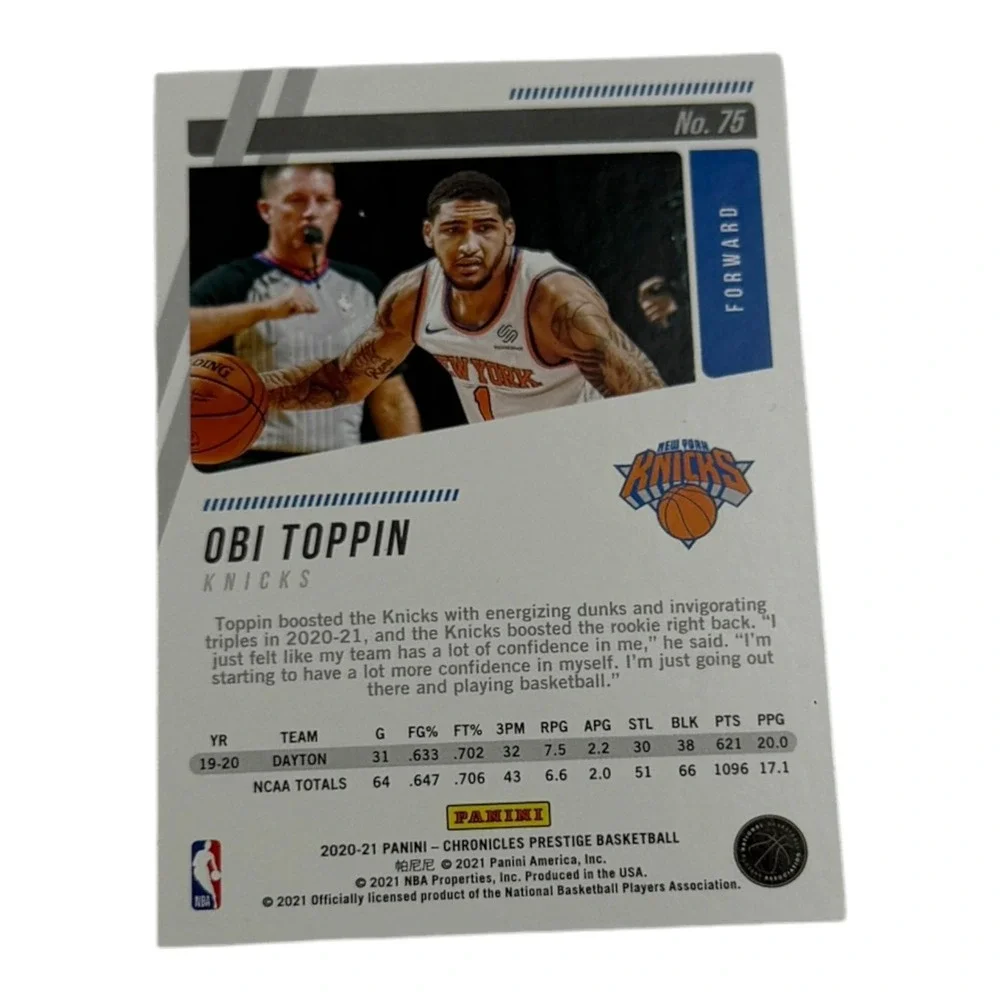2020-21 Panini Chronicles Prestige Obi Toppin Rookie Card RC #75 New York Knicks